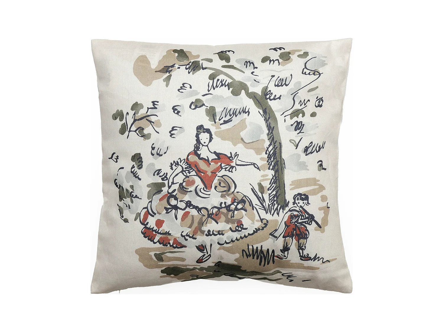 Housse de coussin pur coton 45x45 cm MILADY vert lichen motif femme qui danse