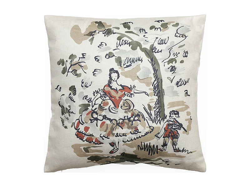 Housse de coussin pur coton 45x45 cm MILADY vert lichen motif femme qui danse