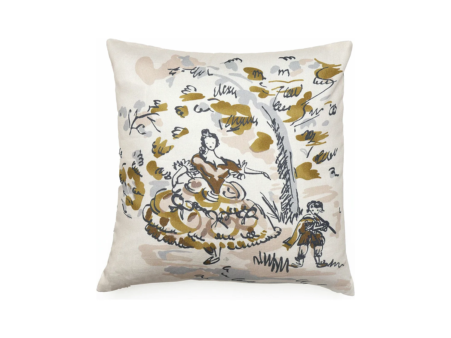Housse de coussin pur coton 45x45 cm MILADY jaune jasmin motif femme qui danse