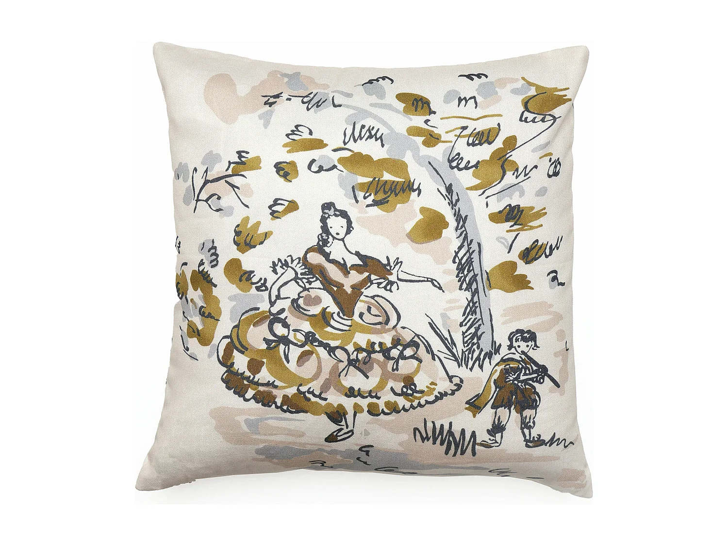 Housse de coussin pur coton 45x45 cm MILADY jaune jasmin motif femme qui danse