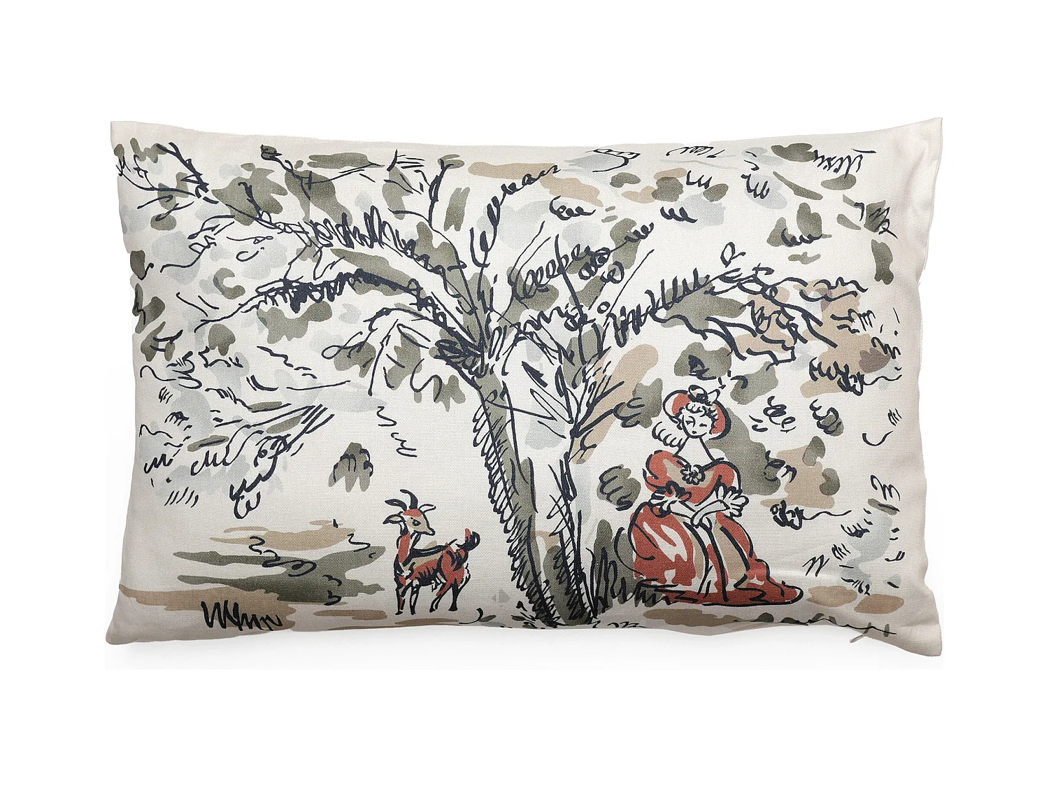 Housse de coussin pur coton 40x60 cm MILADY vert lichen motif paysage