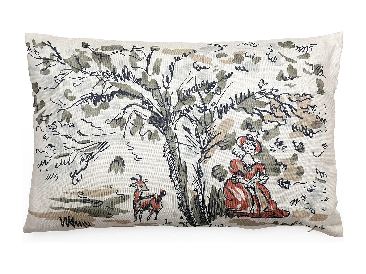 Housse de coussin pur coton 40x60 cm MILADY vert lichen motif paysage