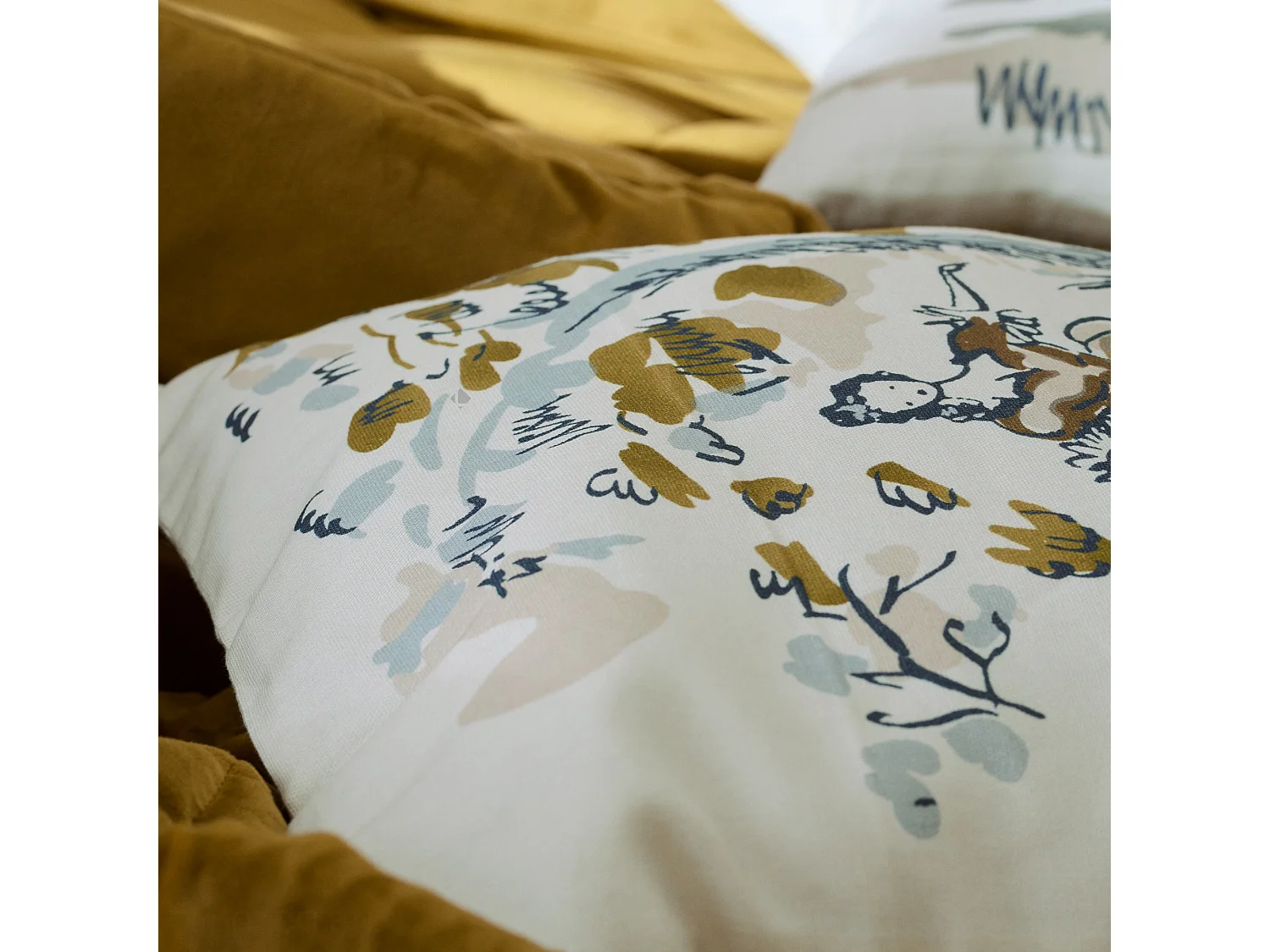 Housse de coussin pur coton 40x60 cm MILADY vert lichen motif paysage