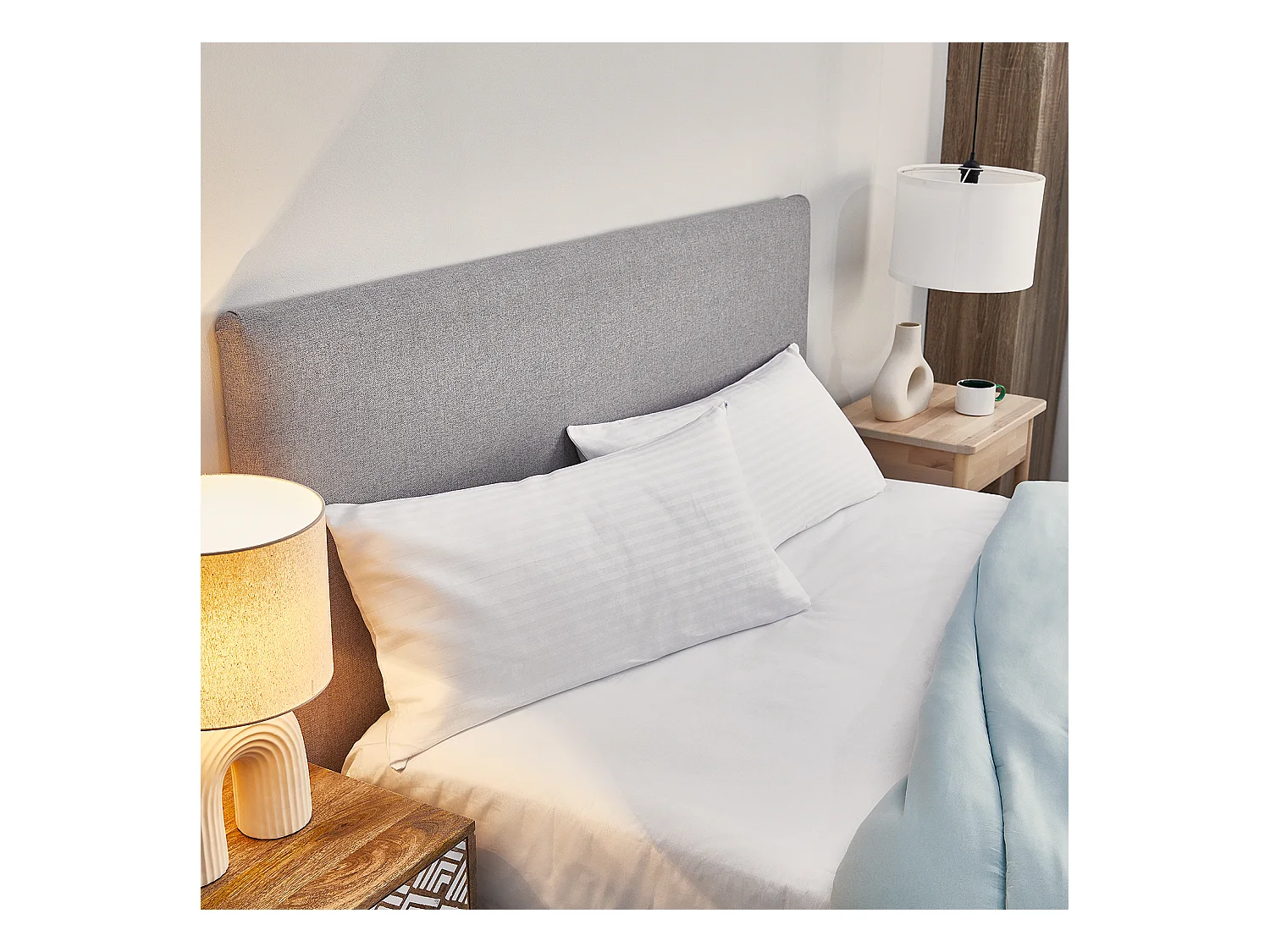 Taie d'oreiller 100% coton rayé, extra douce