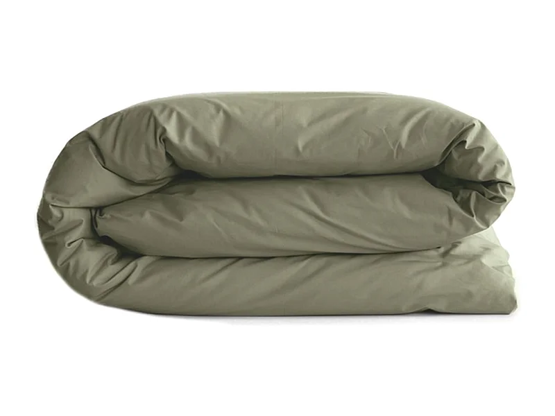 Housse de couette uni 240x220 cm percale de coton MANOIR vert Mousse