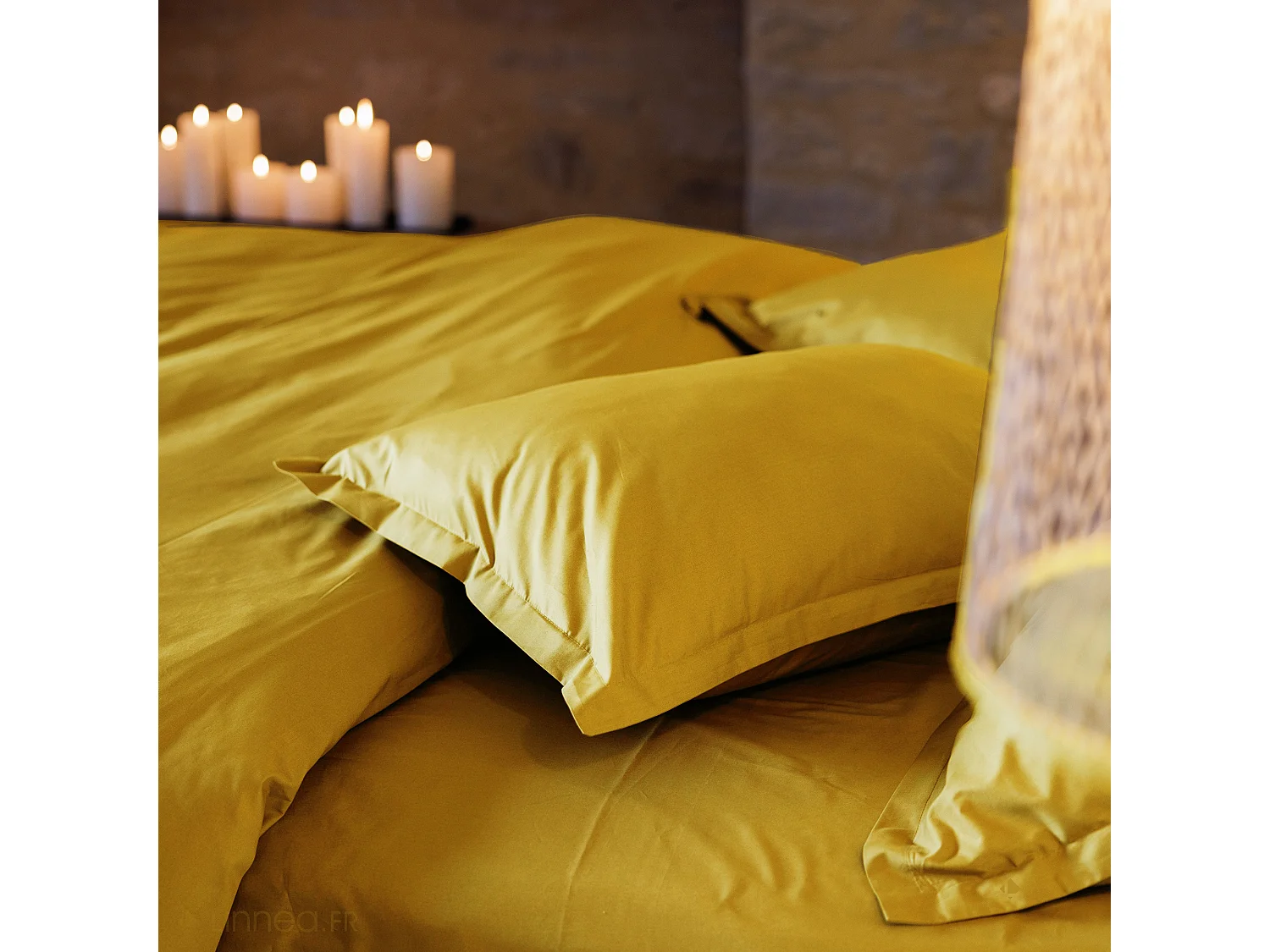 Drap plat 180x290 cm percale de coton MANOIR jaune Moutarde