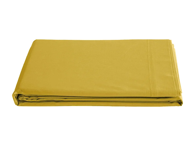Drap plat 180x290 cm percale de coton MANOIR jaune Moutarde