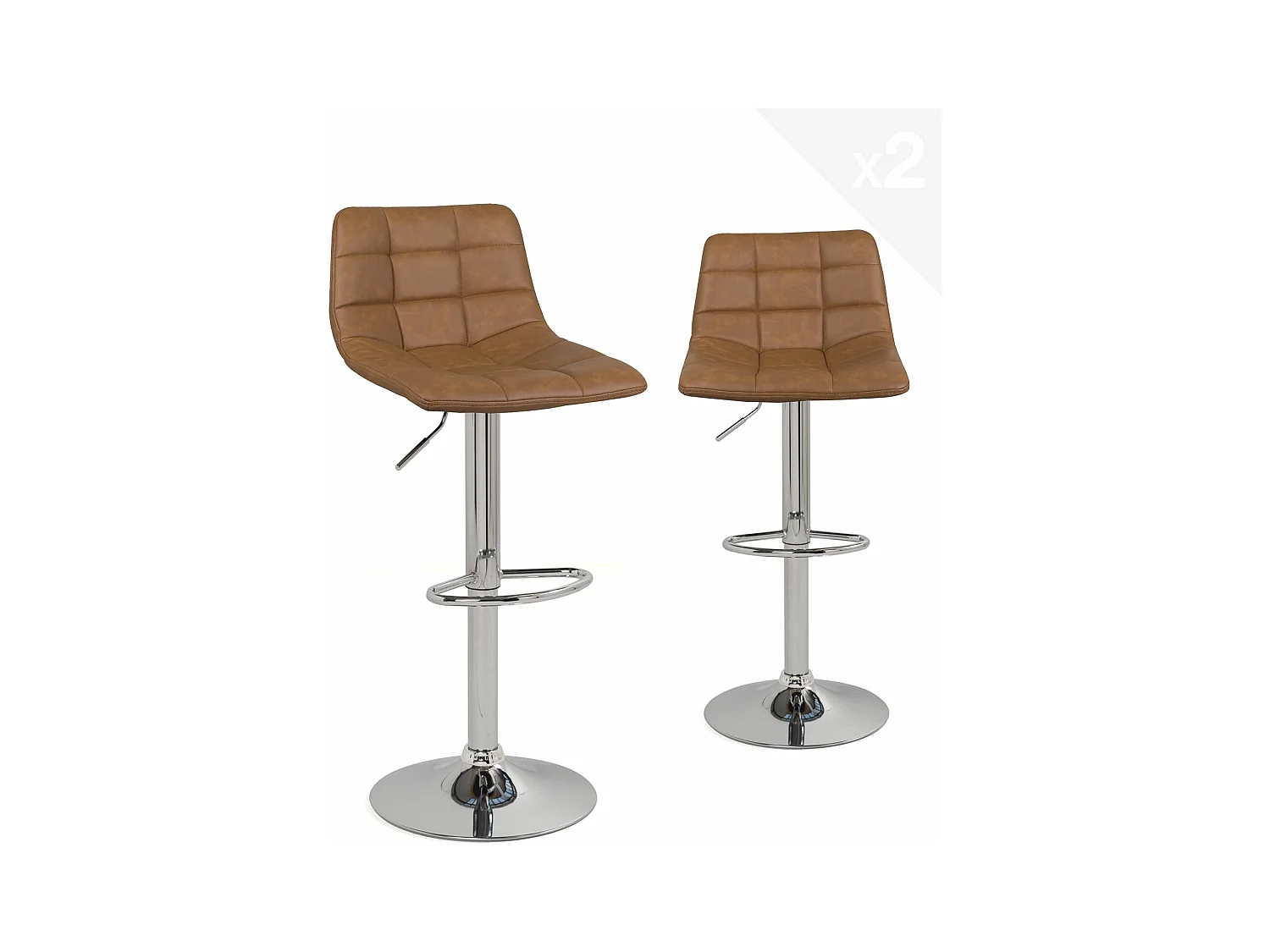 Lot 2 chaises Bar design, matelassé et rembourré, pivotant, réglable SID (marron vintage)