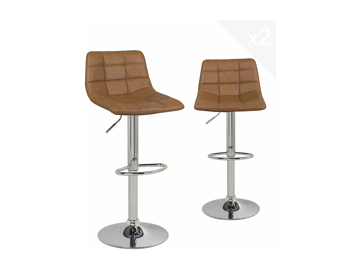 Lote de 2 taburetes de bar de diseño, asiento acolchado con respaldo, giratorio, altura regulable, pata cromada SID (marrón vintage)