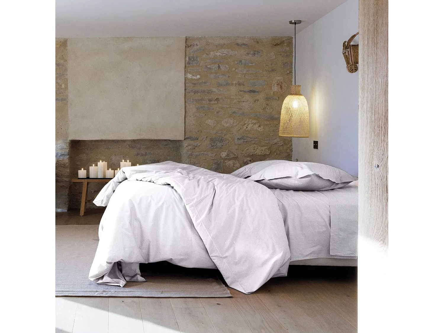 Housse de couette uni 240x220 cm percale de coton MANOIR blanc Perle