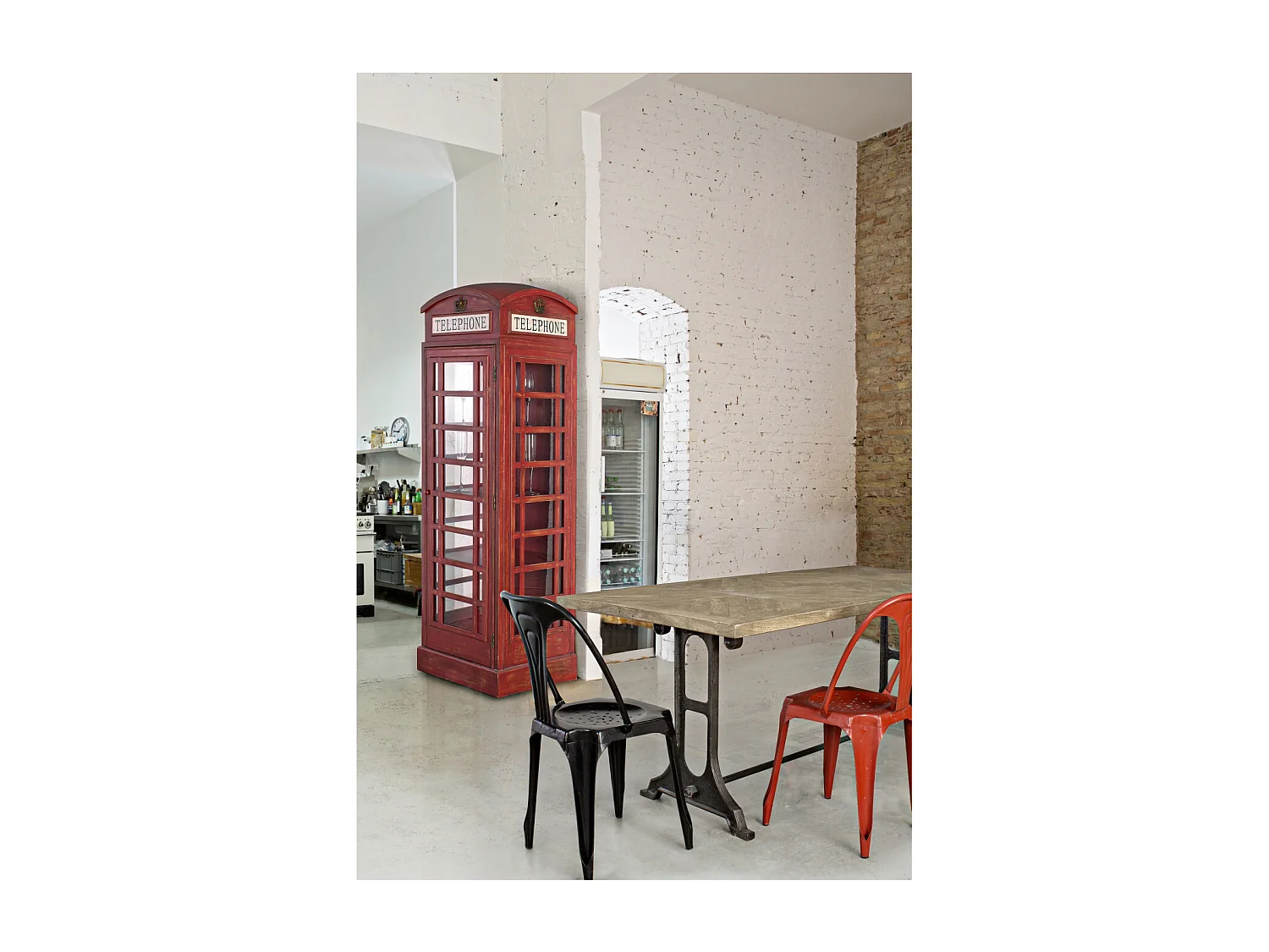 Bibliothèque en bois cabine téléphonique portes en verre 3 tablettes  - LONDON