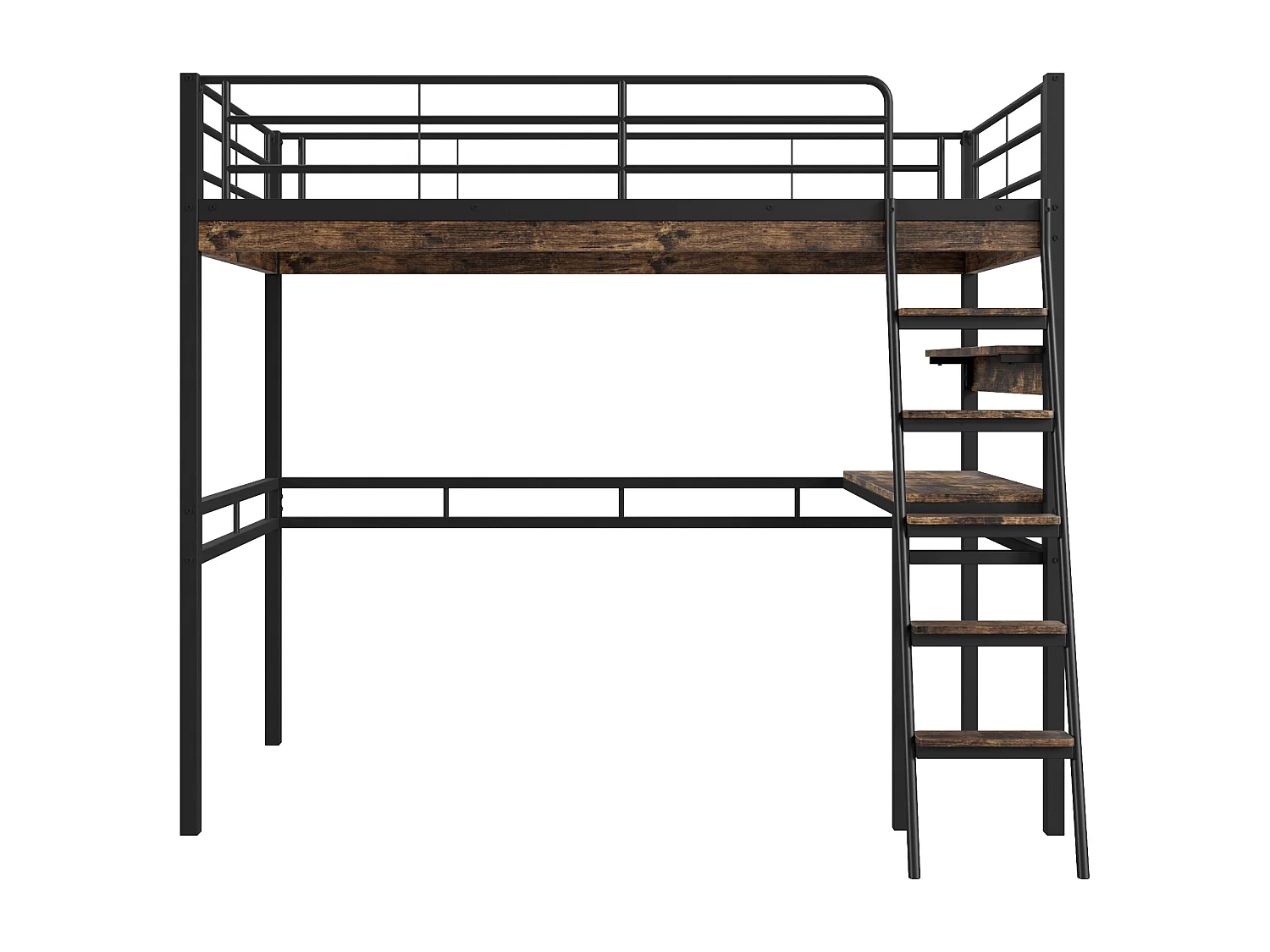 Letto a soppalco 90x200 cm - con scrivania + ripiani + barriere - Nero