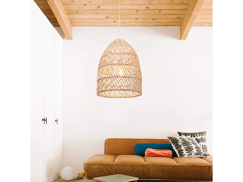 Arturesthome lampe suspendue en bambou avec abat-jour sphérique e27 lampe suspendue pour la chambre le salon et la cuisine décoration d35 cm x h50 cm