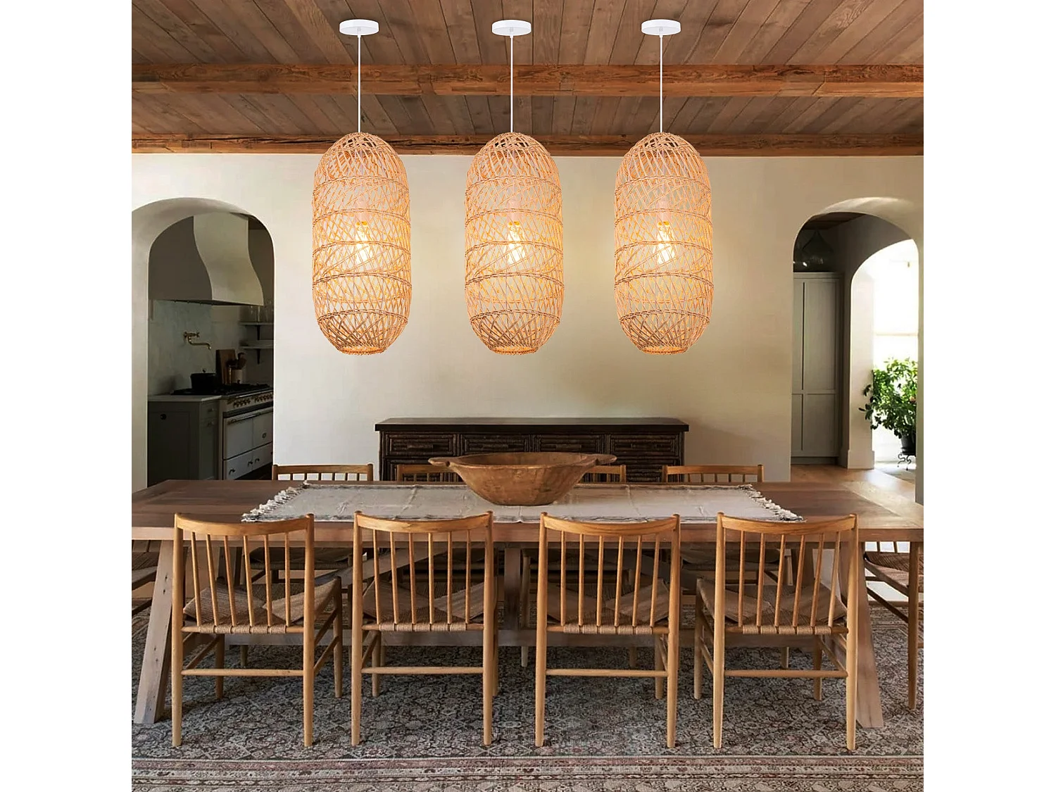 Arturesthome lampe pendante en bambou abat-jour lampe pendante de plafond e27 pour chambre à coucher salon cuisine d25 cm x h60 cm