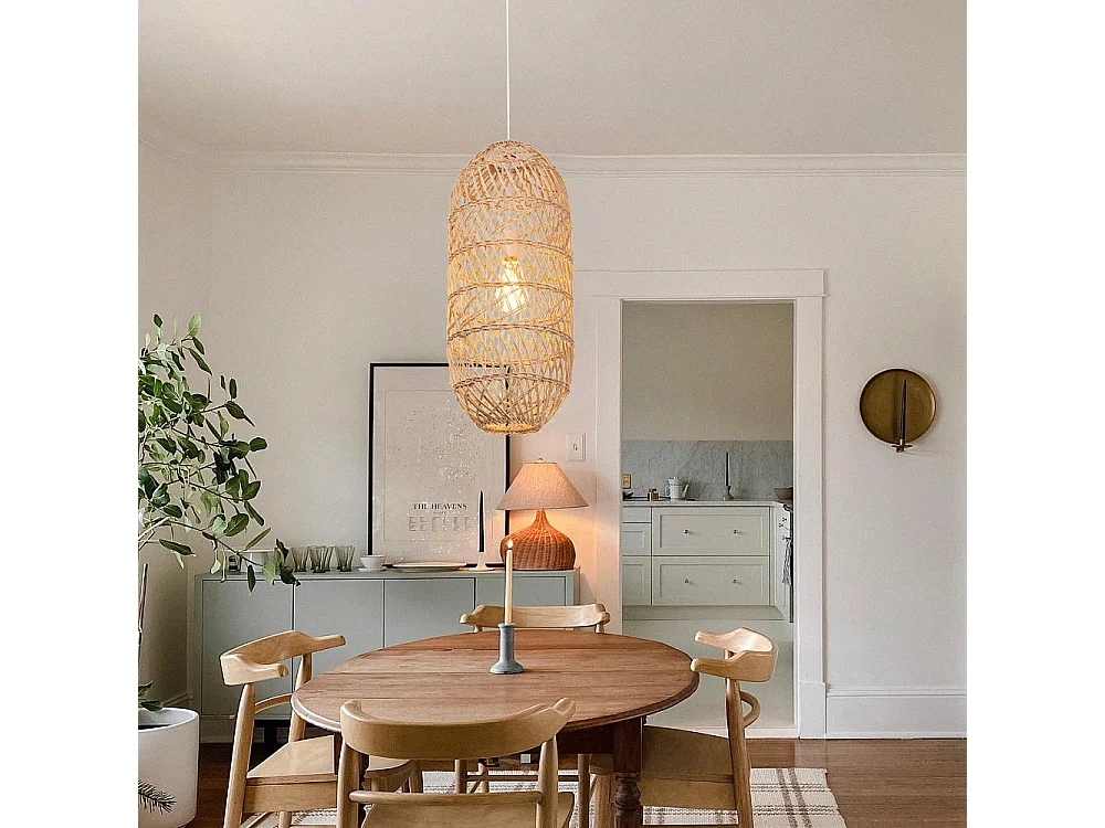 Arturesthome lampe pendante en bambou abat-jour lampe pendante de plafond e27 pour chambre à coucher salon cuisine d25 cm x h60 cm