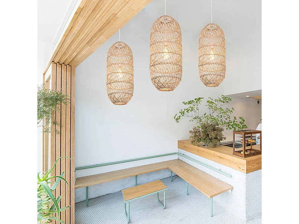 Arturesthome lampe pendante en bambou abat-jour lampe pendante de plafond e27 pour chambre à coucher salon cuisine d25 cm x h60 cm