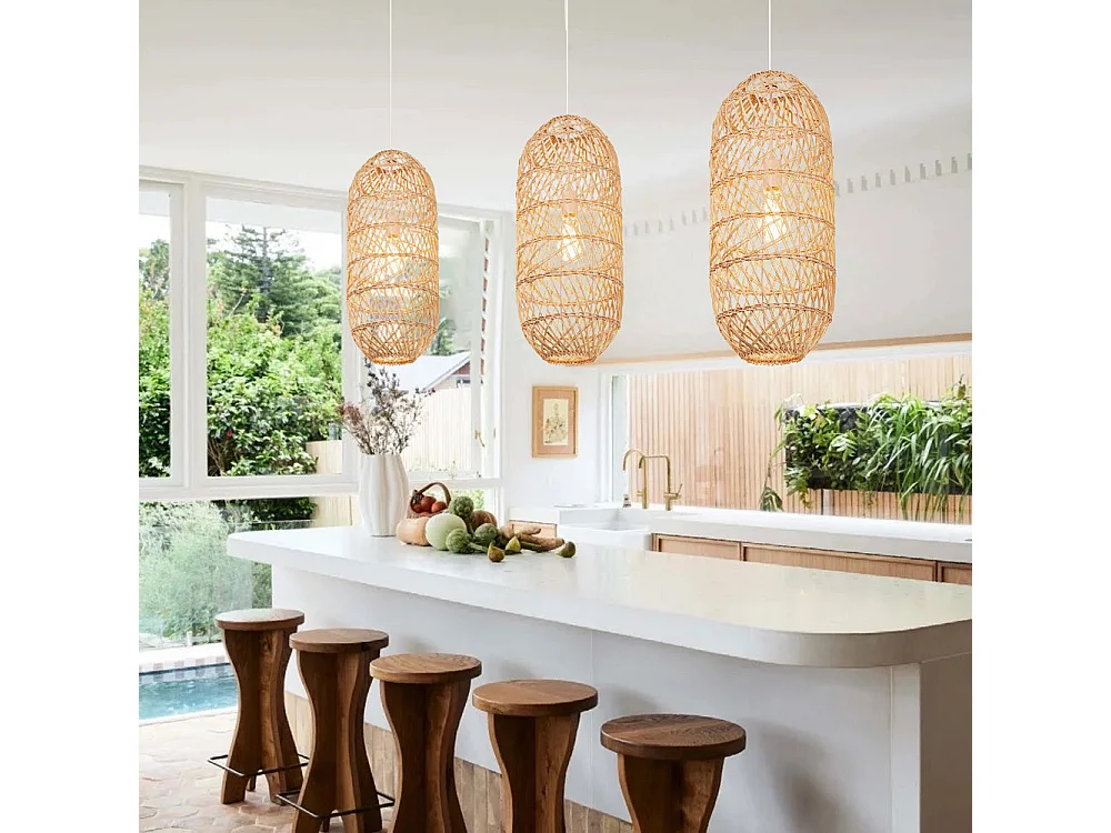 Arturesthome lampe pendante en bambou abat-jour lampe pendante de plafond e27 pour chambre à coucher salon cuisine d25 cm x h60 cm