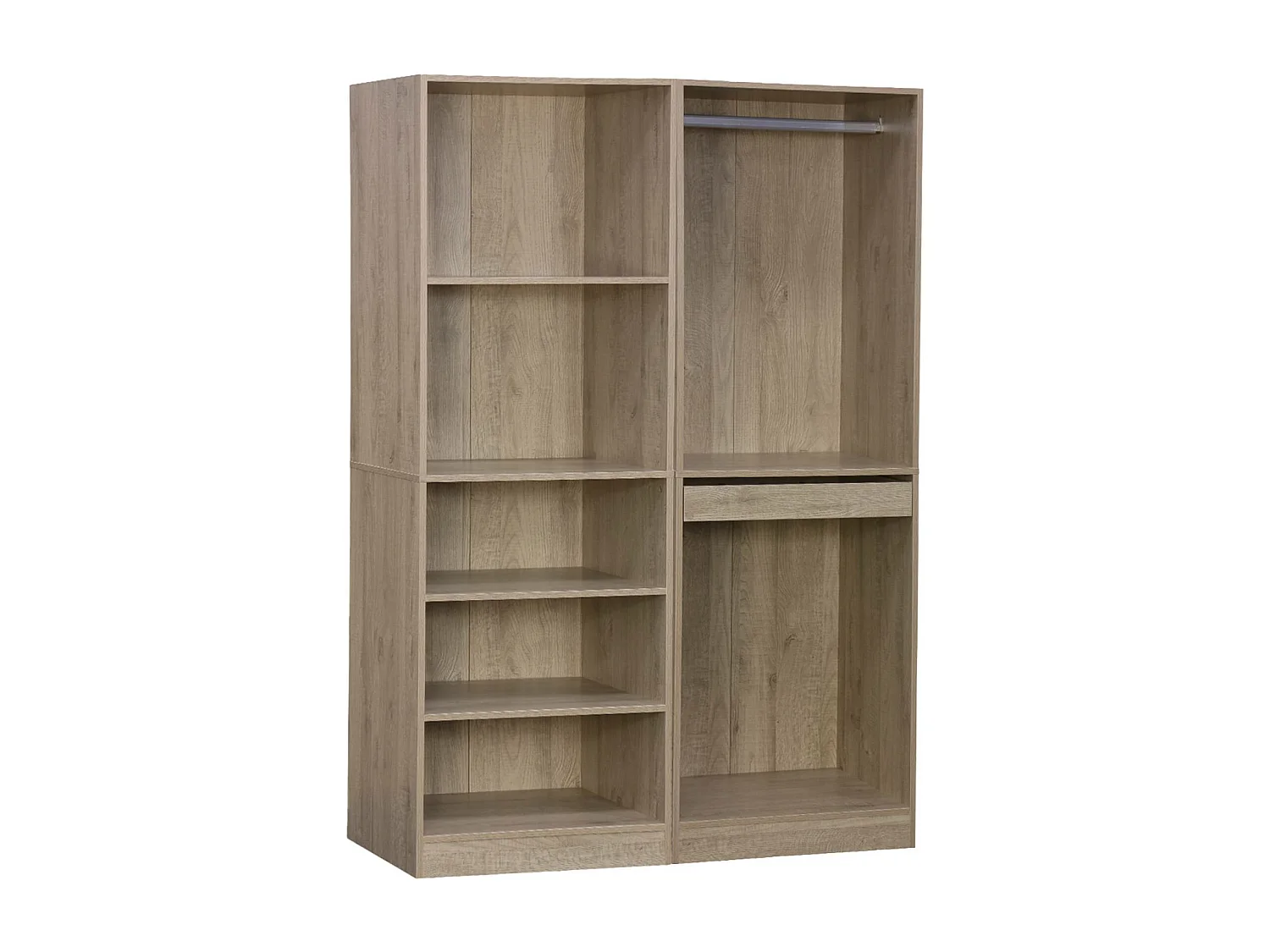 Vestidor con 5 estantes, una barra de colga y portapantalones natural