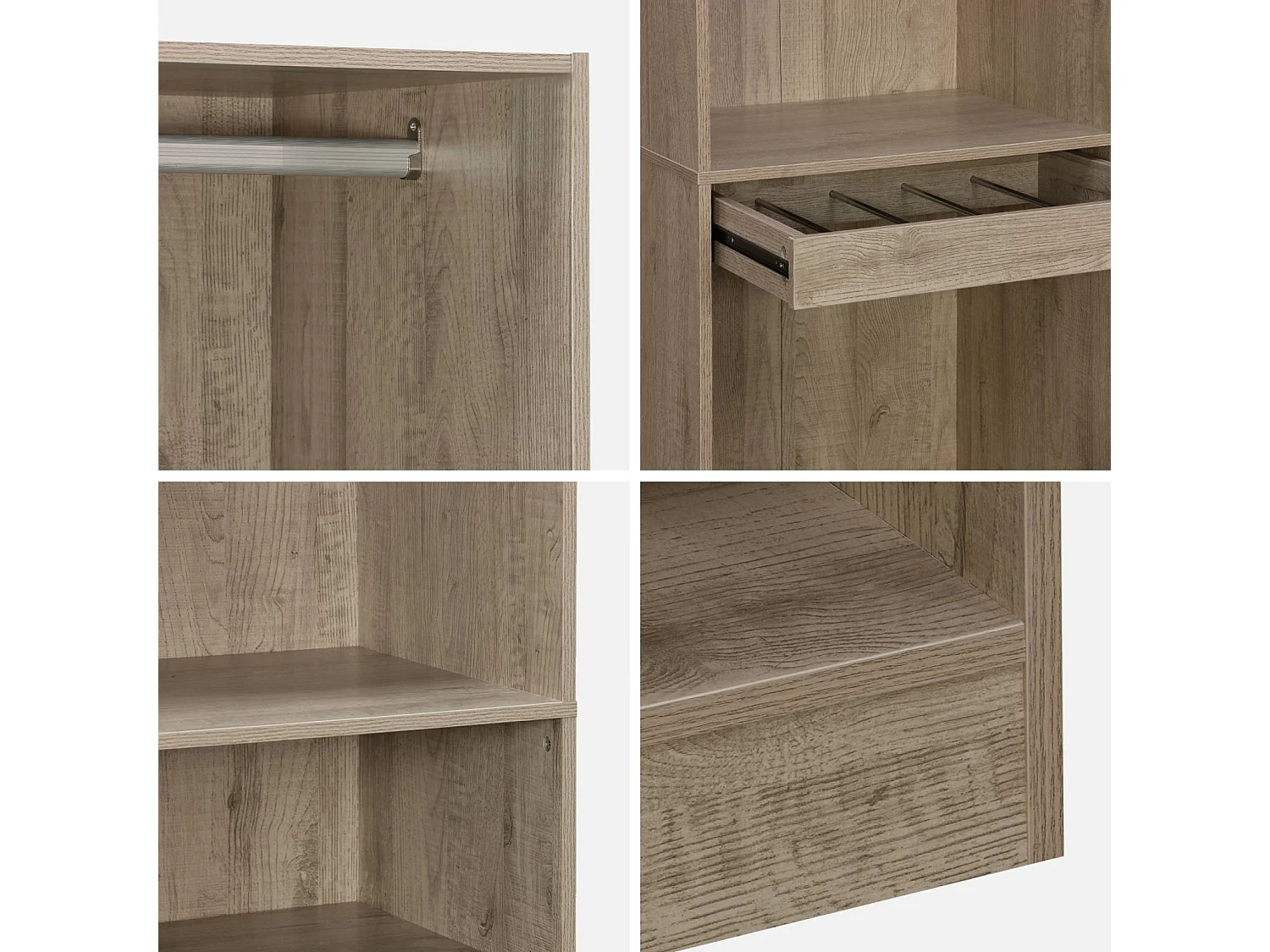 Vestidor con 5 estantes, una barra de colga y portapantalones natural