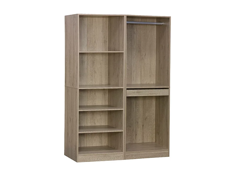 Vestidor con 5 estantes, una barra de colga y portapantalones natural