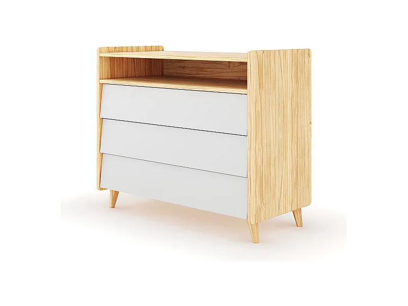 Commode 3 tiroirs  bois massif bois et blanc PETER