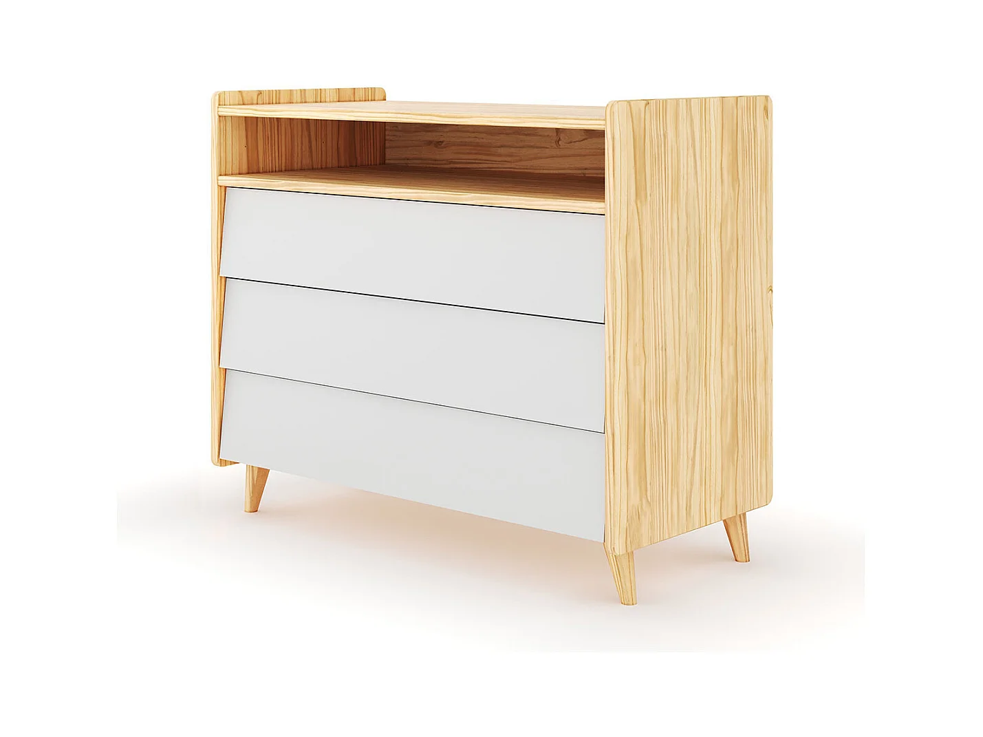 Commode 3 tiroirs  bois massif bois et blanc PETER