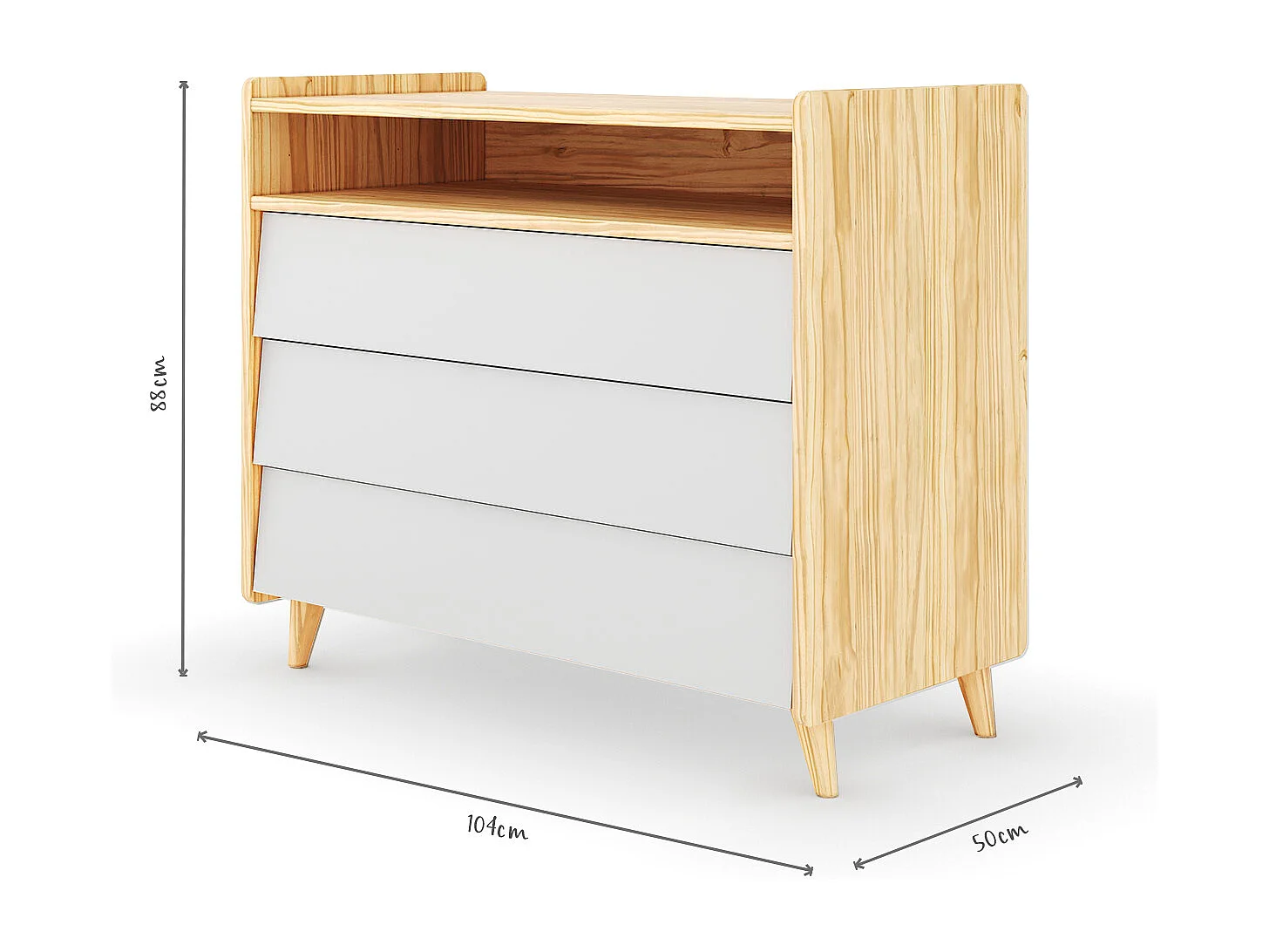 Commode 3 tiroirs  bois massif bois et blanc PETER