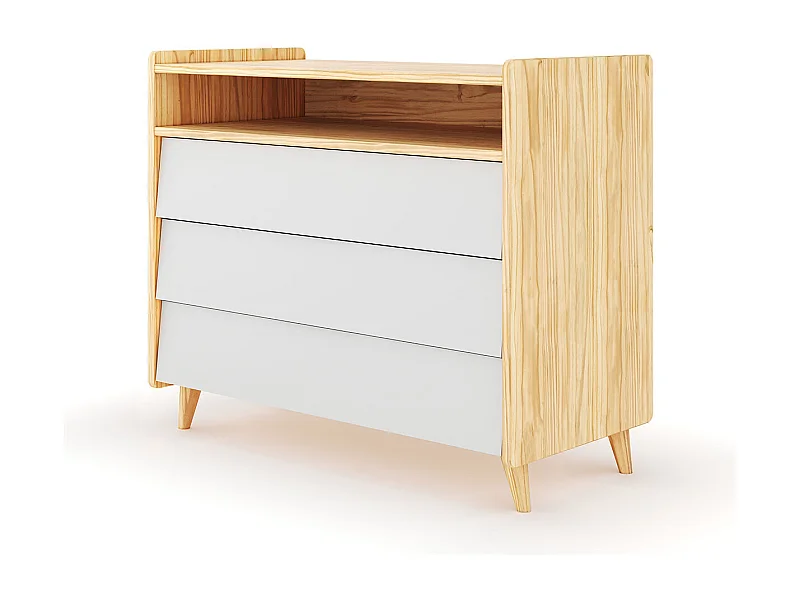 Commode 3 tiroirs  bois massif bois et blanc PETER