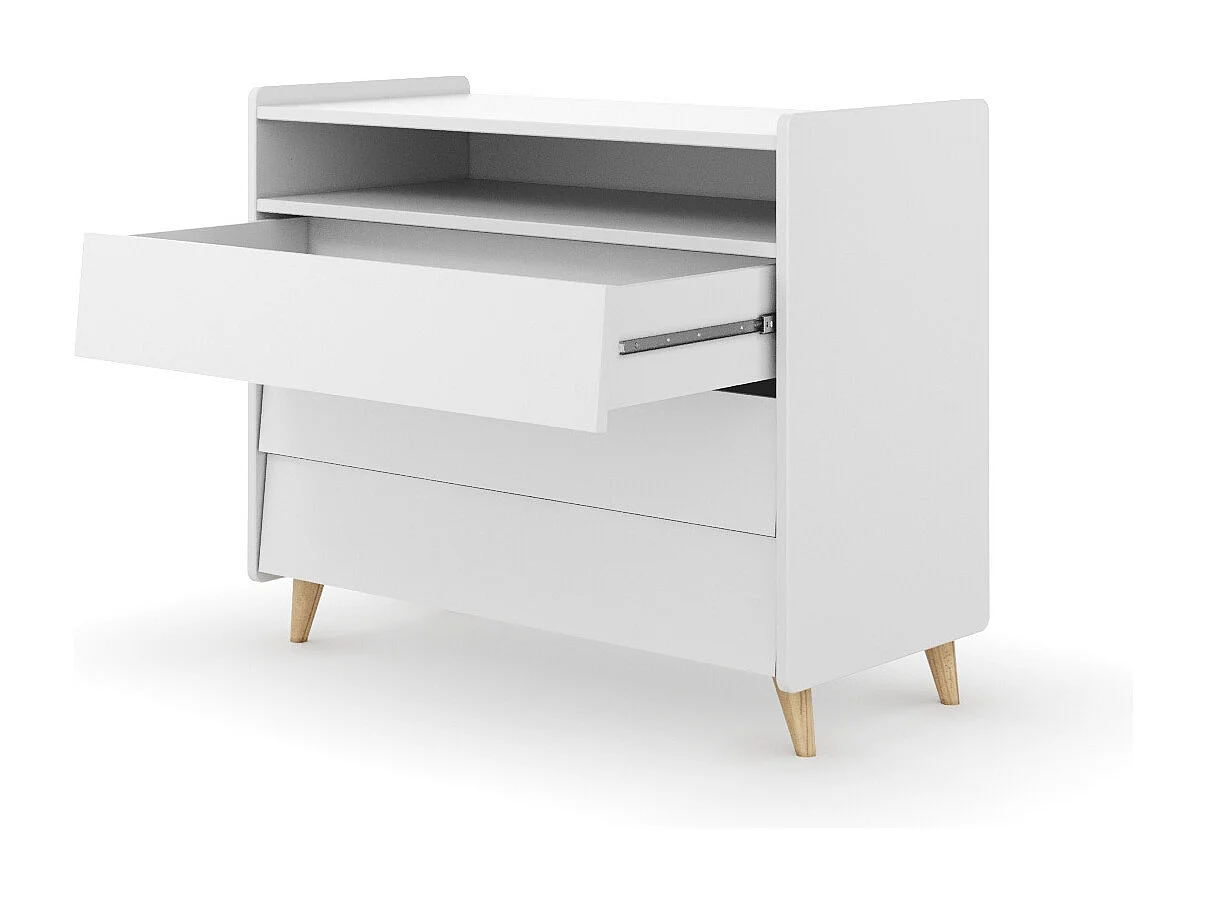 Commode 3 tiroirs  bois massif blanc et bois PETER