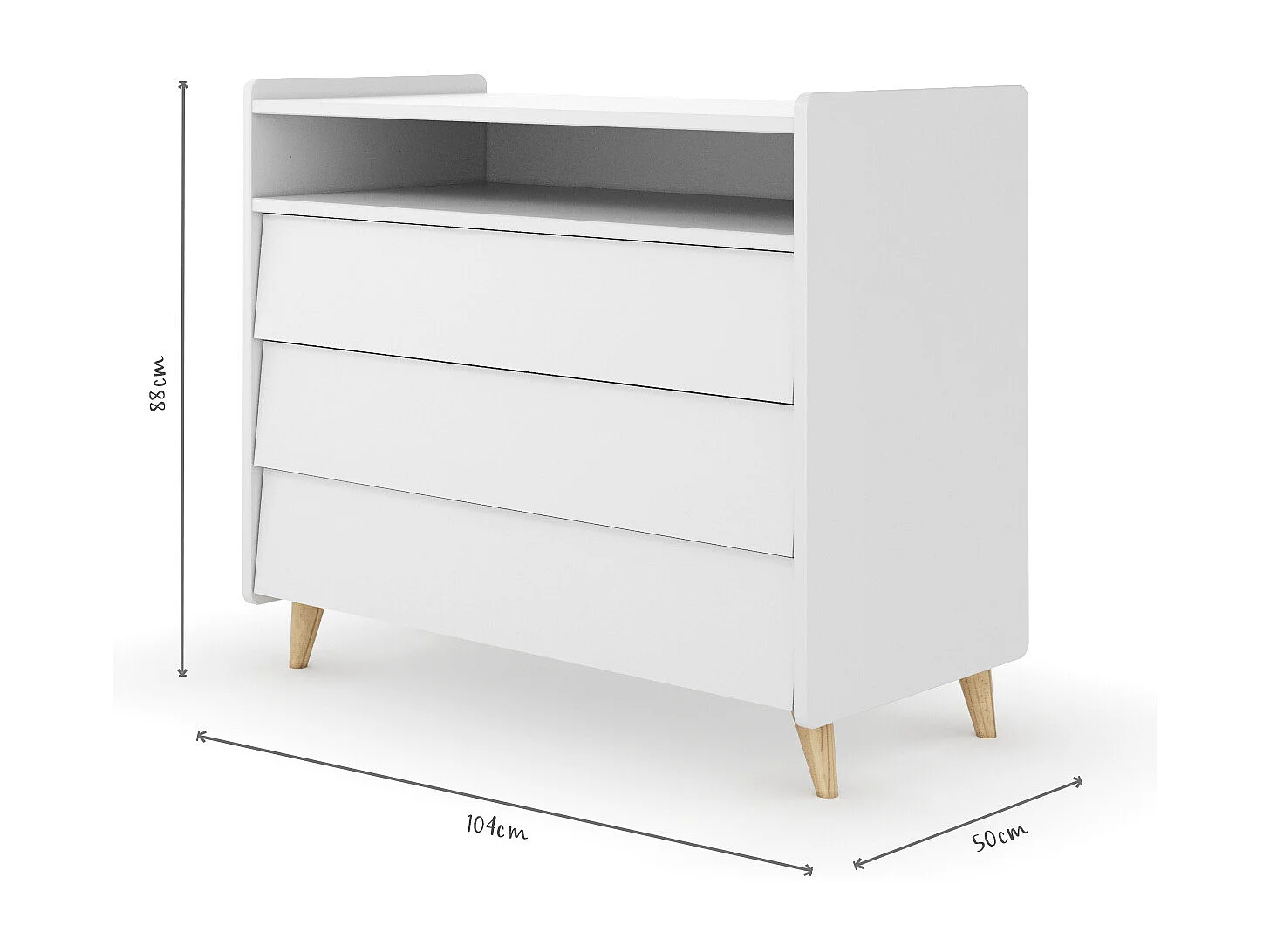 Commode 3 tiroirs  bois massif blanc et bois PETER