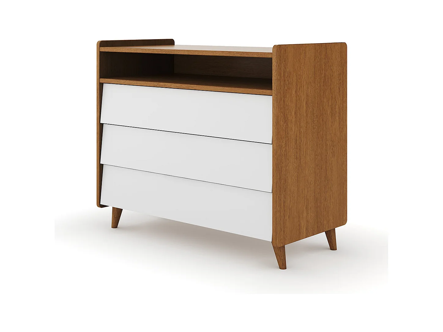 Commode 3 tiroirs  bois massif noisette et blanc PETER