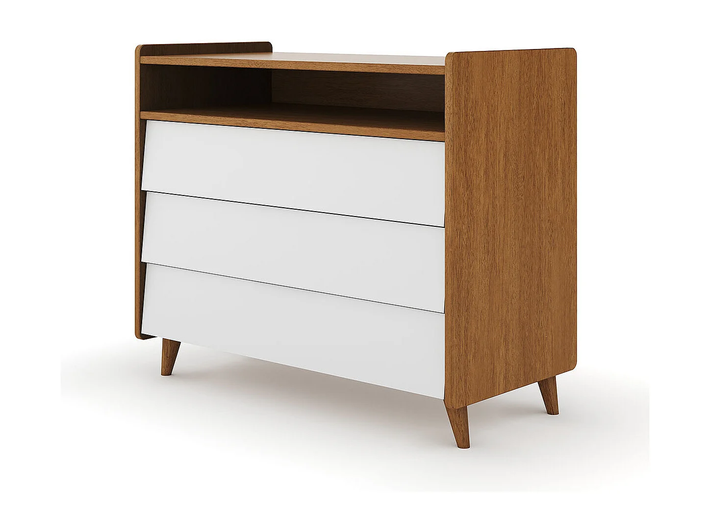 Commode 3 tiroirs  bois massif noisette et blanc PETER