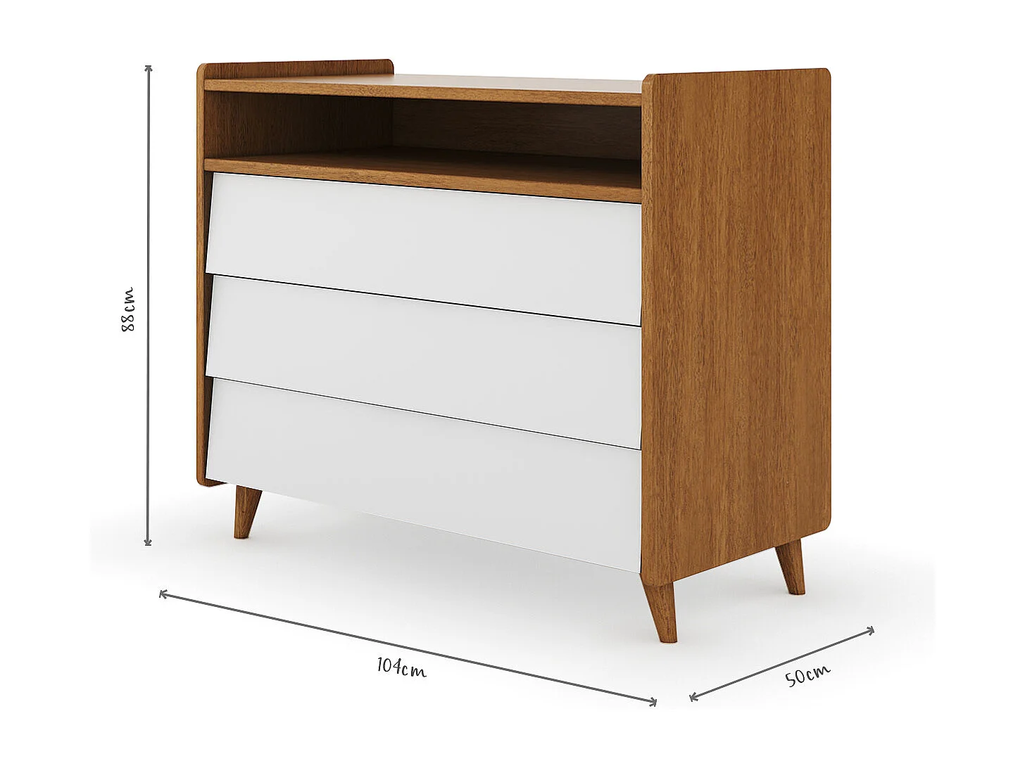 Commode 3 tiroirs  bois massif noisette et blanc PETER