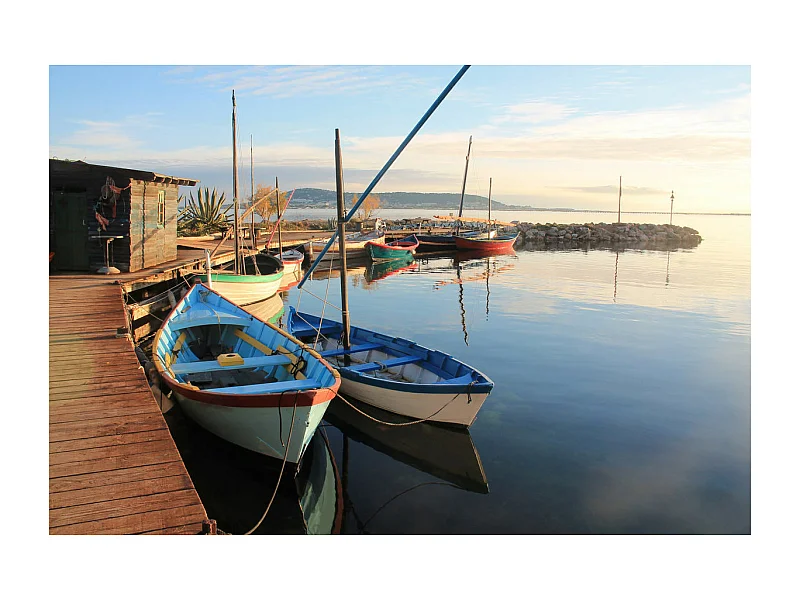 Tableau sur toile petits bateaux port de Saint-Aunes 45x65 cm