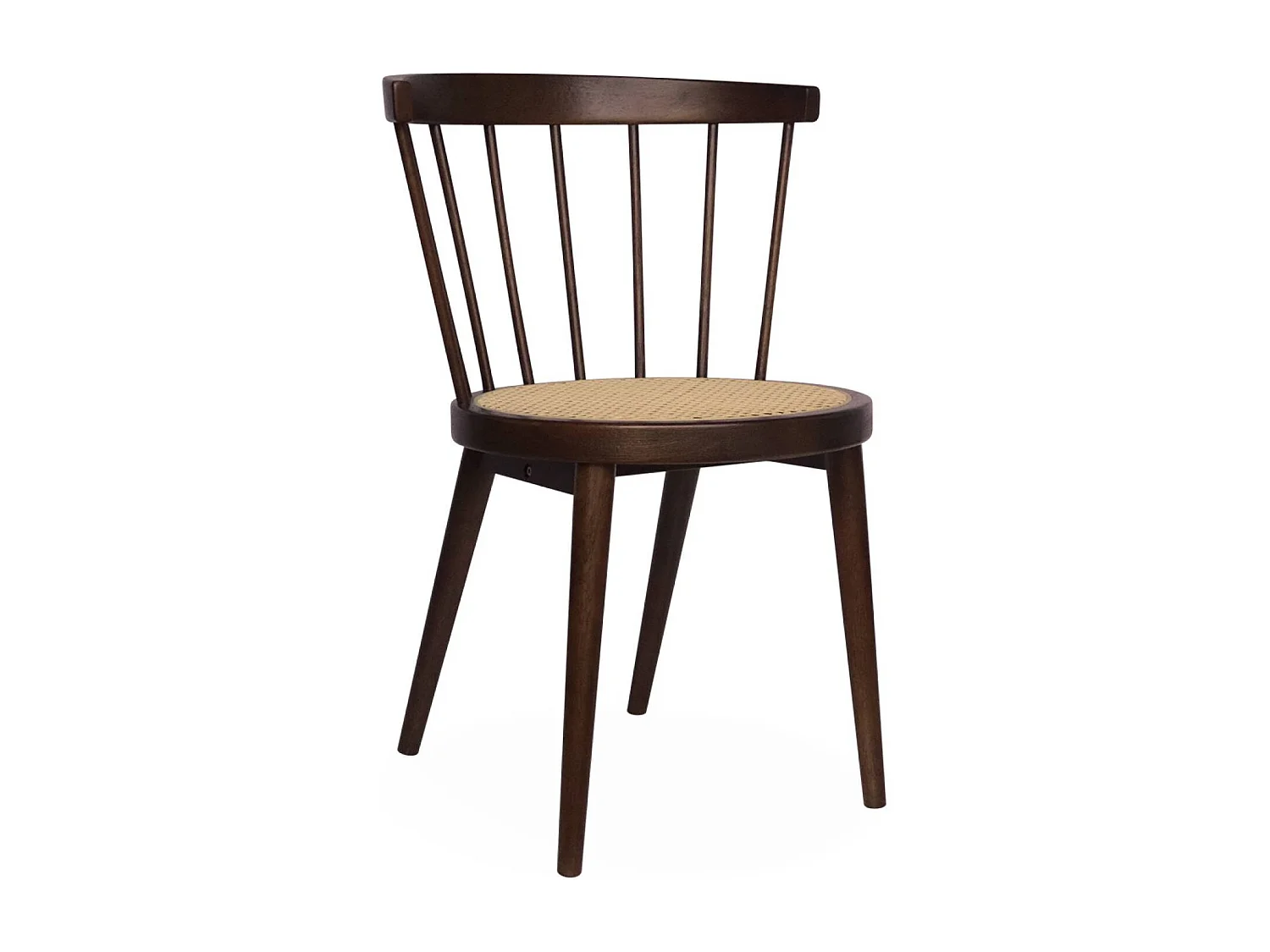 Set di 4 sedie in legno e paglia, marrone scuro