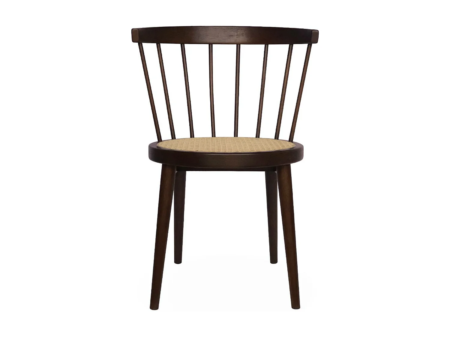 Set di 4 sedie in legno e paglia, marrone scuro