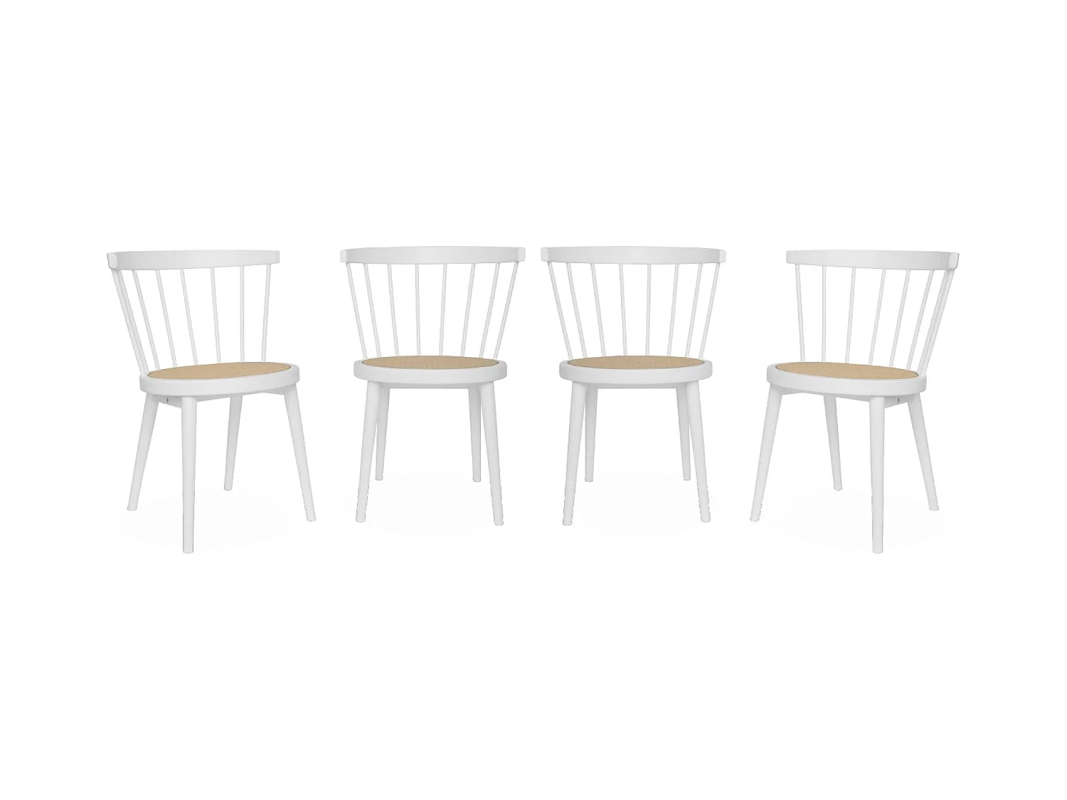 Set di 4 sedie in legno e paglia, bianco