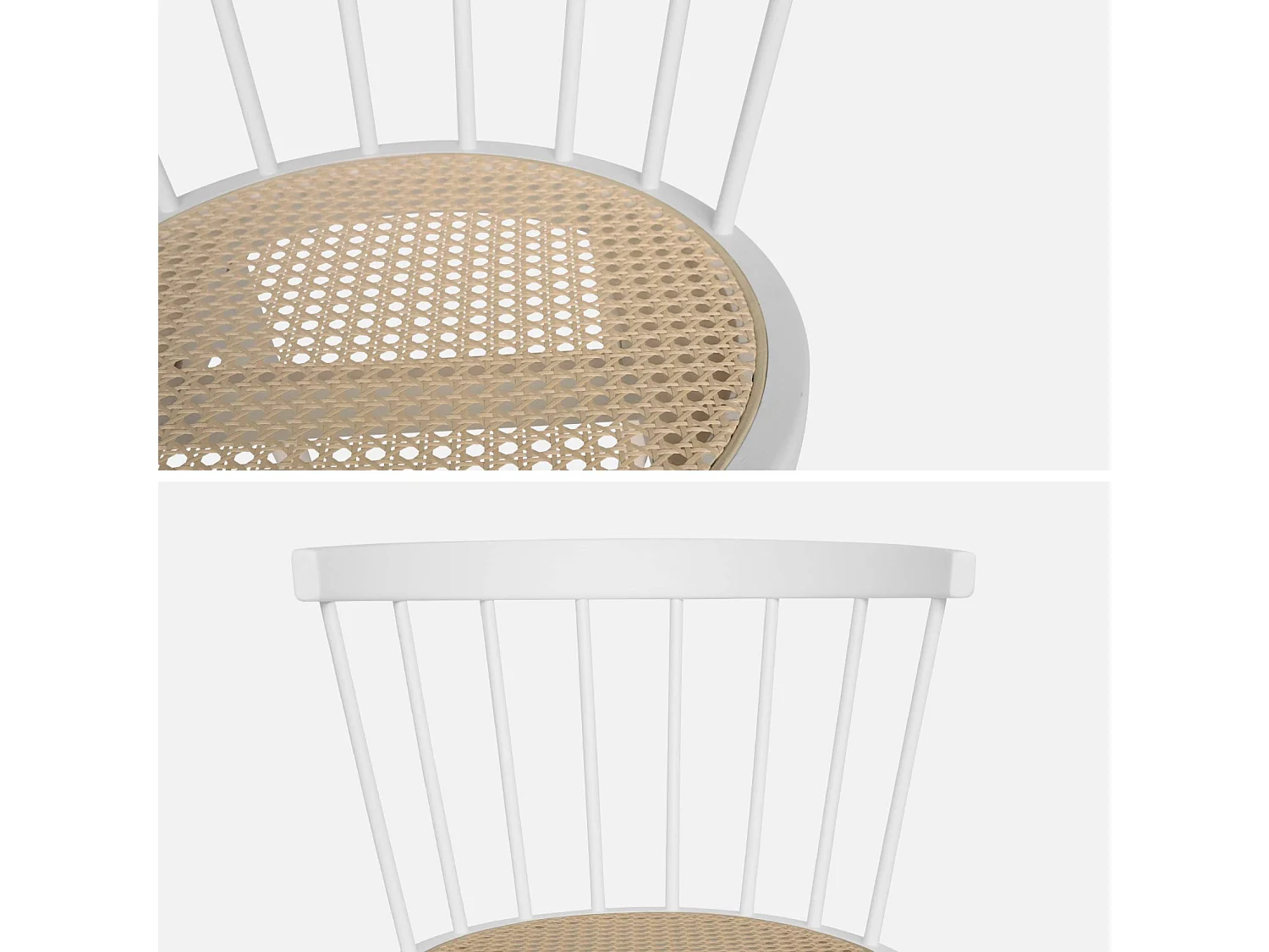 Set di 4 sedie in legno e paglia, bianco