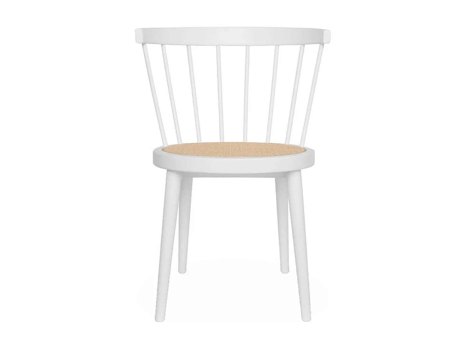 Set di 4 sedie in legno e paglia, bianco