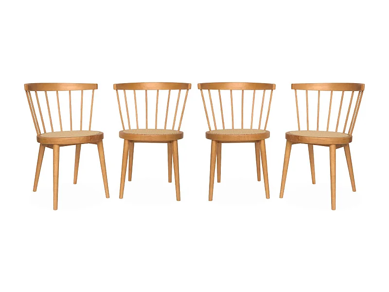 Lot de 4 chaises naturelles en bois et cannage. Nora. L 53 x P 53.5 x H 76cm
