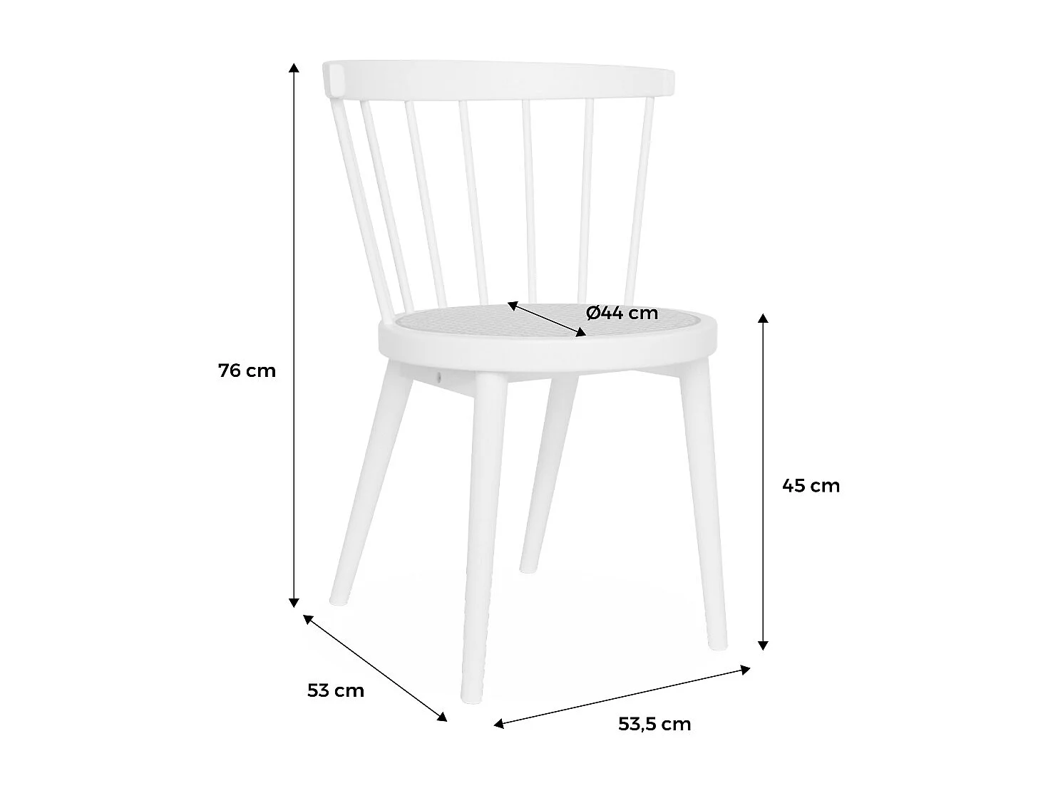 Lot de 4 chaises naturelles en bois et cannage. Nora. L 53 x P 53.5 x H 76cm