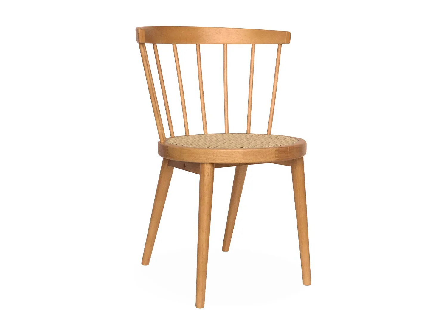 Lot de 4 chaises naturelles en bois et cannage. Nora. L 53 x P 53.5 x H 76cm