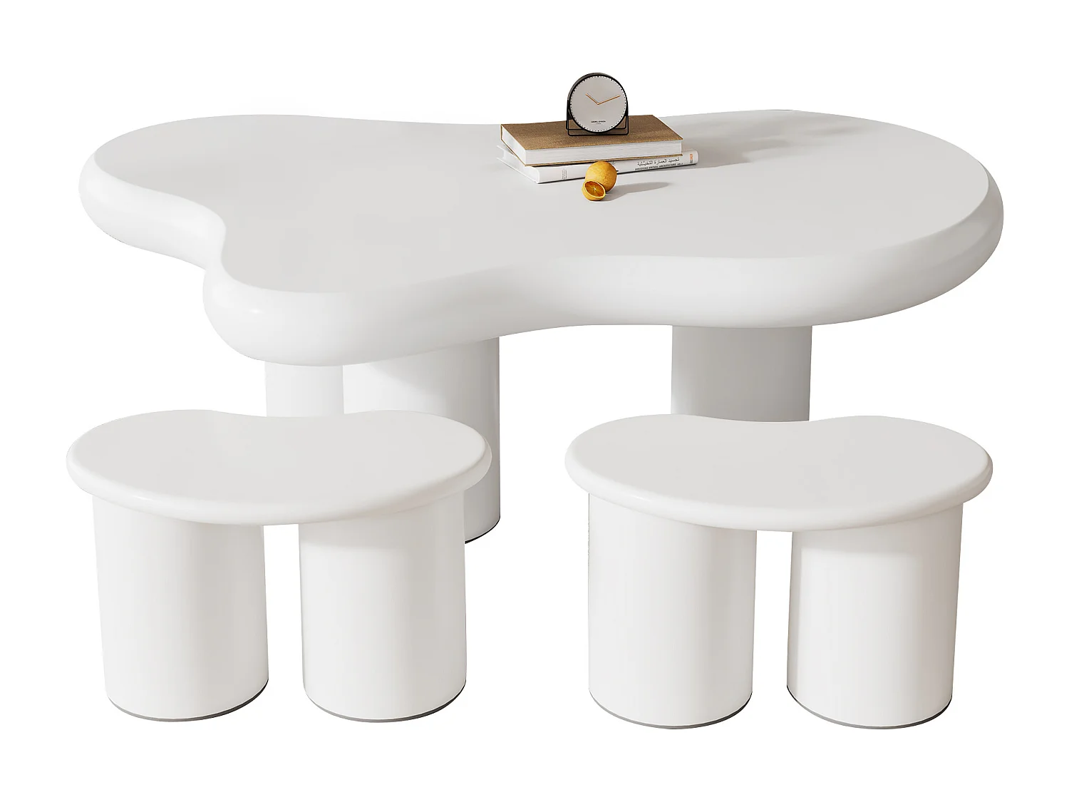 MDF Salontafelset - met 2 kleine krukjes - Wit