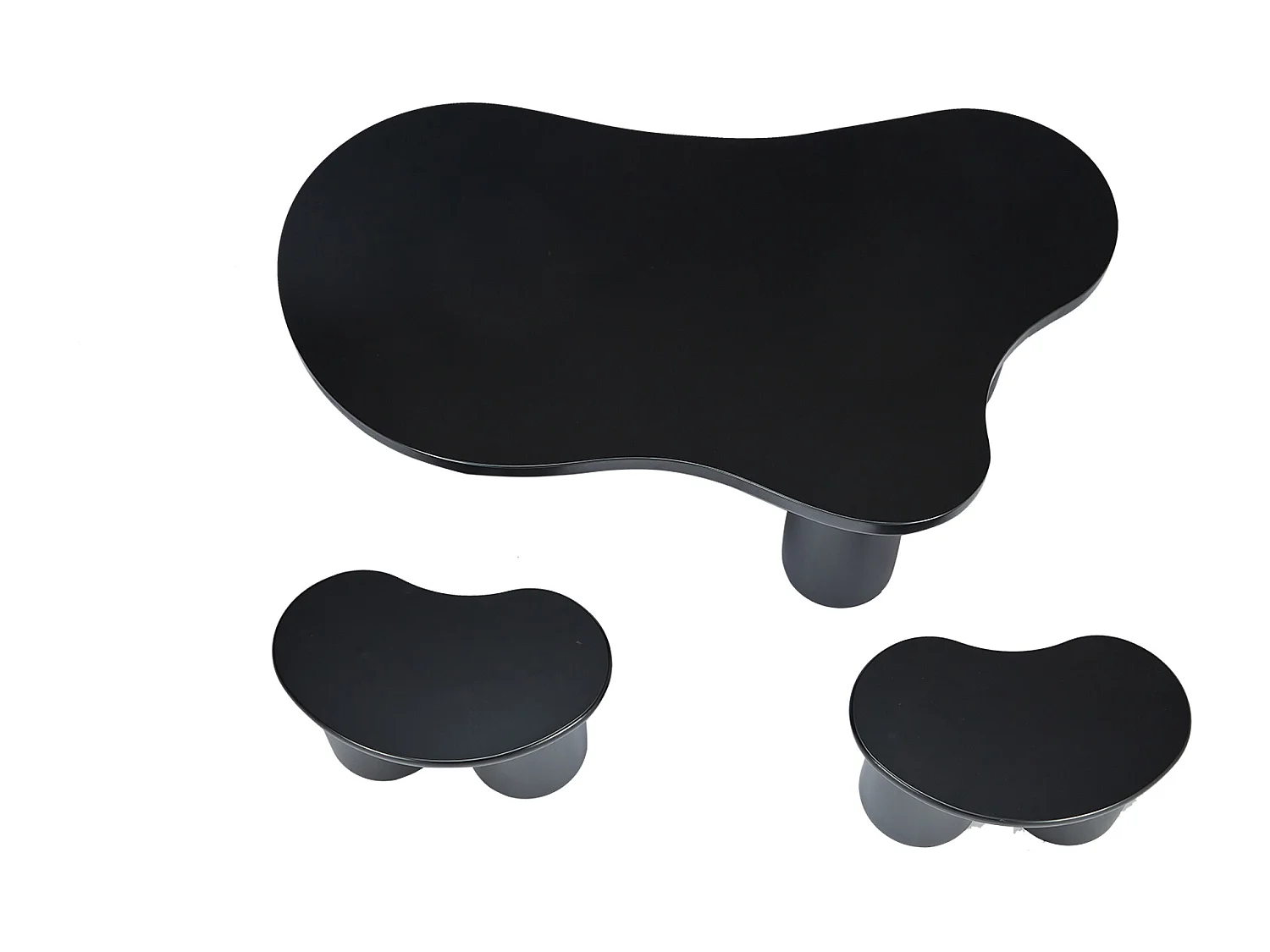 Conjunto de mesas de centro em MDF e PVC - com 2 banquetas - Preto