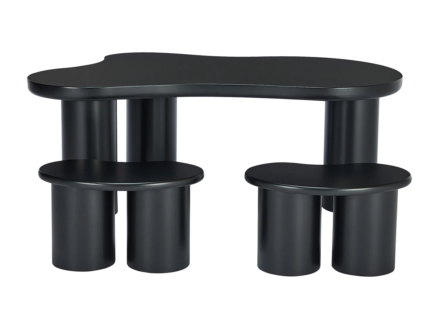 Conjunto de mesas de centro em MDF e PVC - com 2 banquetas - Preto