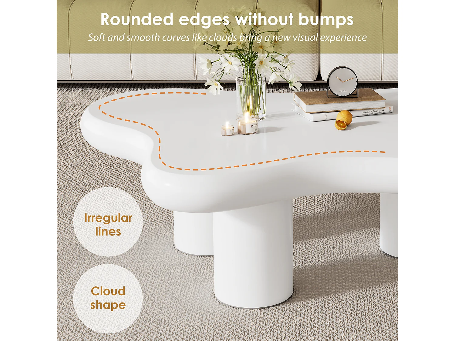 Table basse en MDF - plateau en forme nuage - Blanc