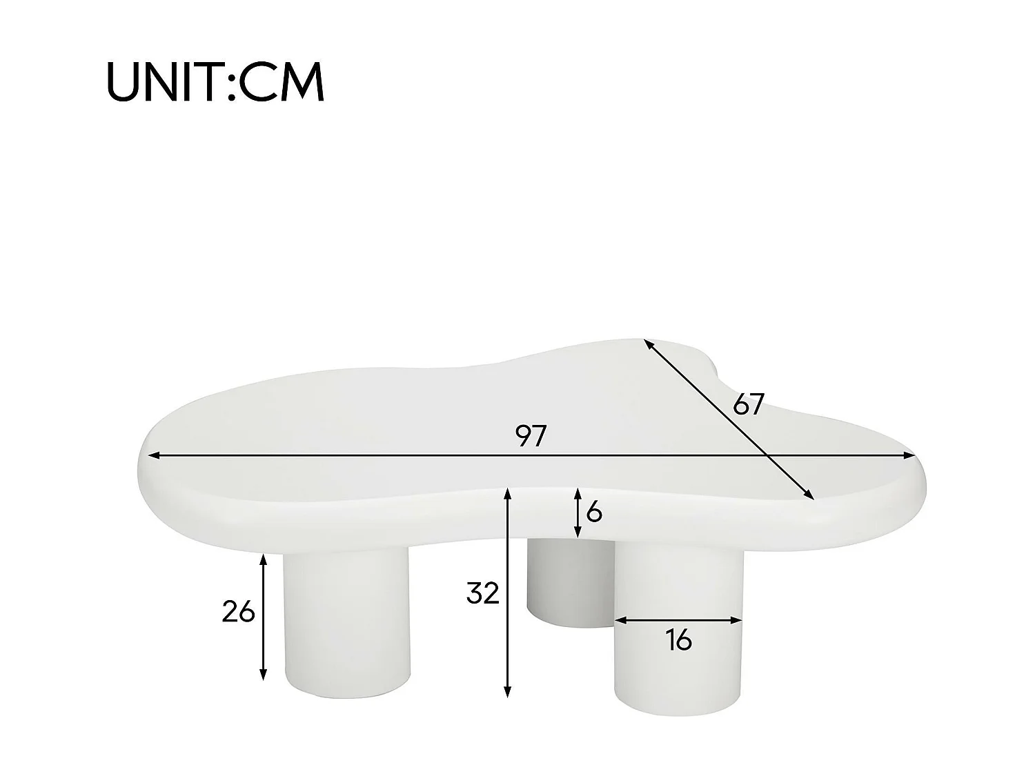 Table basse en MDF - plateau en forme nuage - Blanc