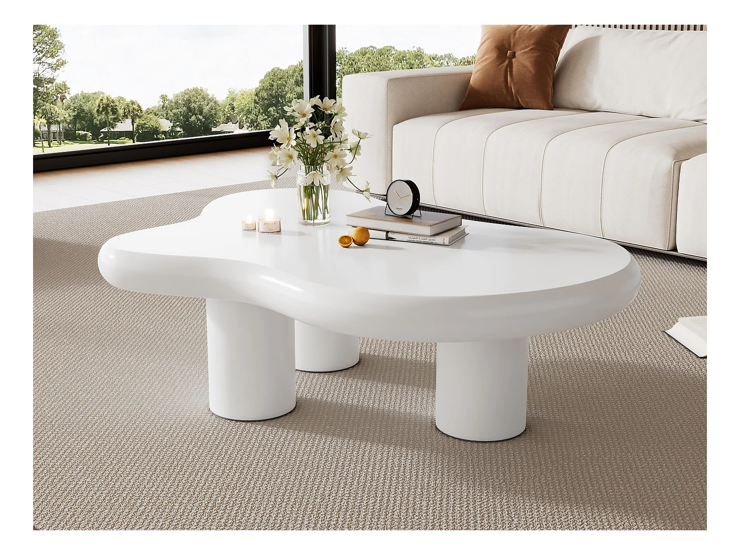 Table basse en MDF - plateau en forme nuage - Blanc