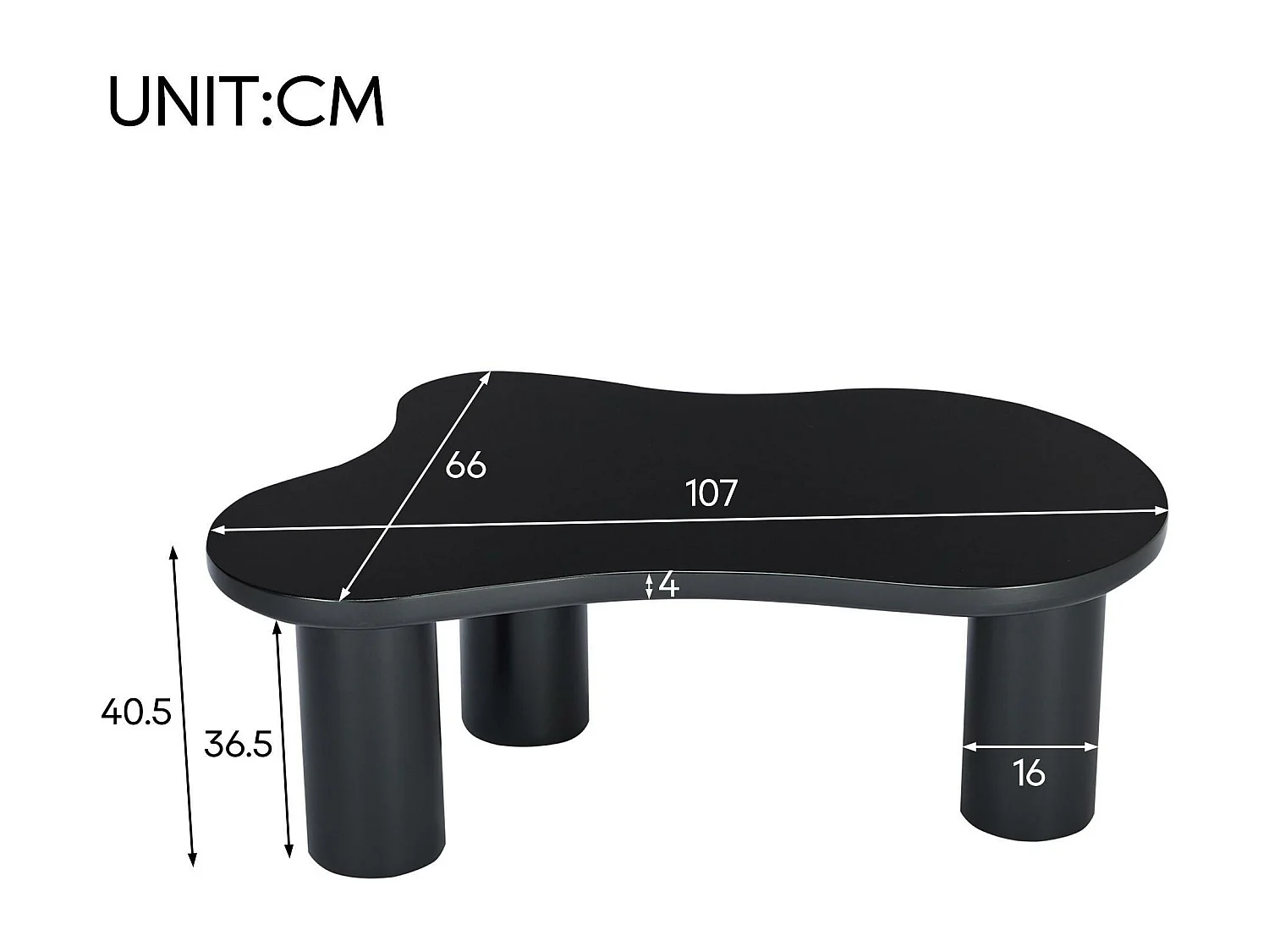 Table basse en MDF et PVC - plateau en forme nuage irrégulière - Noir