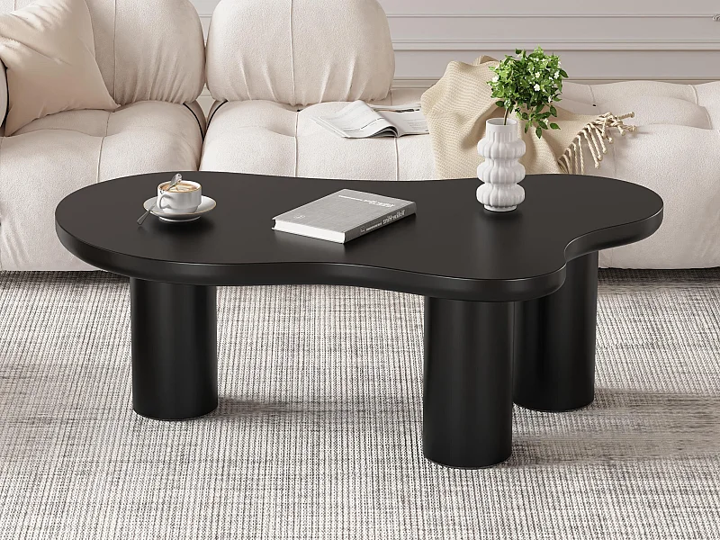 Table basse en MDF et PVC - plateau en forme nuage irrégulière - Noir
